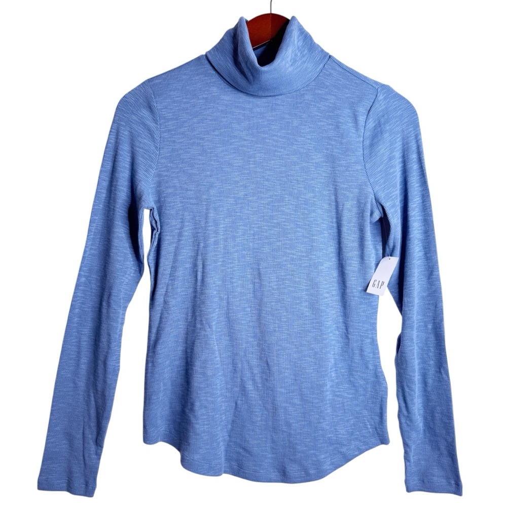 GAP NWT Essential Rib Knit Turtleneck T Shirt Size Small in Blue Wonder